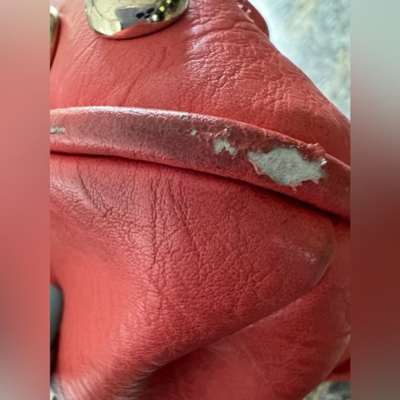 Coral Orange Vegan Leather Gold Studded Oversized Tote Bag With Adjustable Strap - Picture 8 of 16